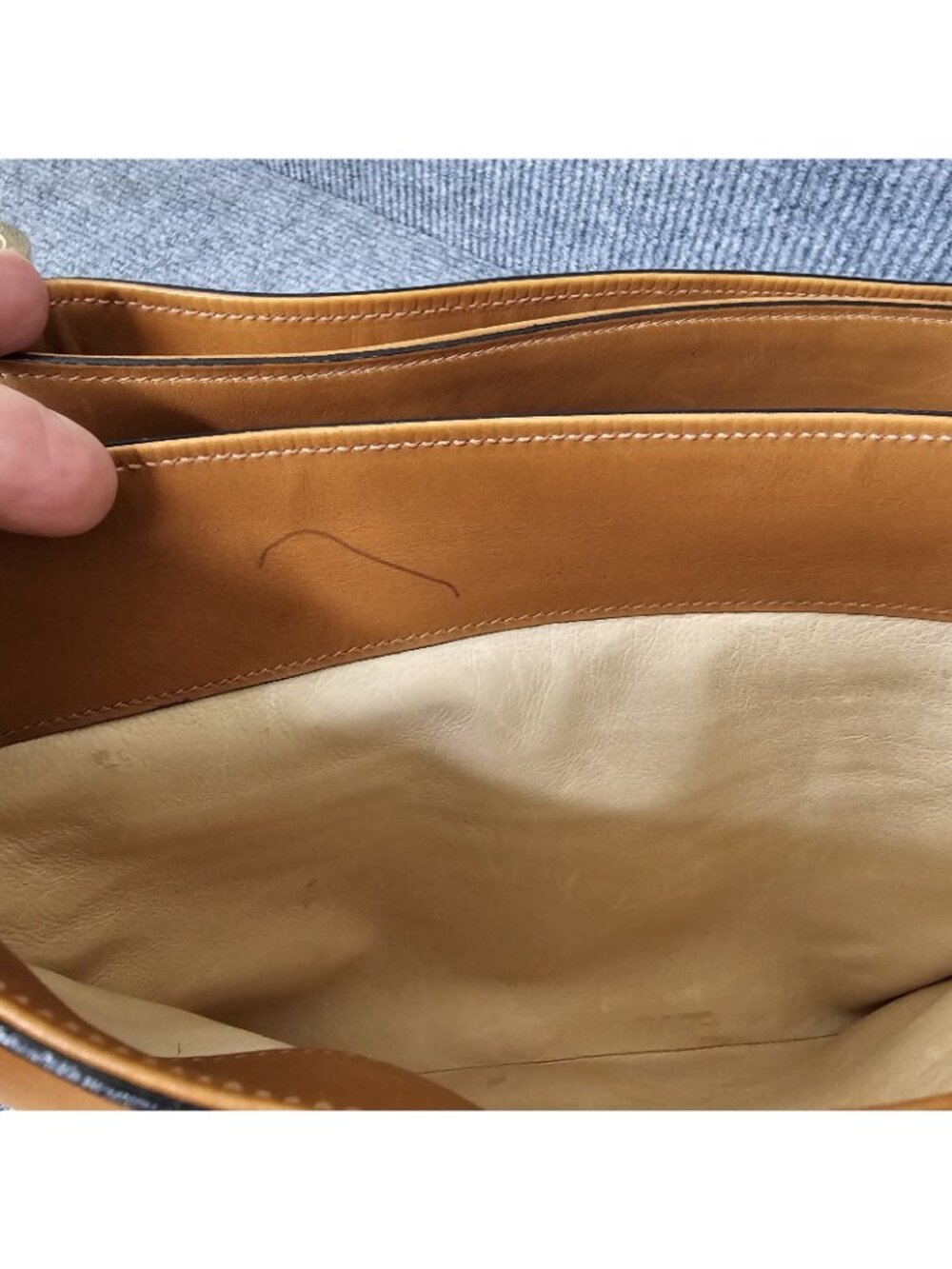 Vintage Mark Cross carmel Leather Gold Hardware 3-Pocket Tote Shoulder Bag Purse - Picture 12 of 13